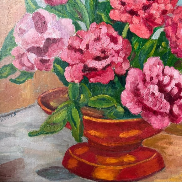 Vintage Painting Original Art Framed Floral Feminine Cottagecore Pink and Green - Picture 5 of 9